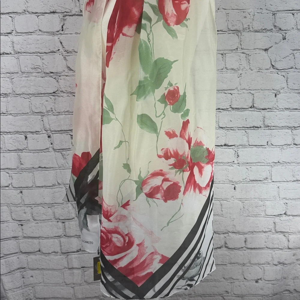 Vince Camuto Sheer Red Roses & Stripes Pattern Scarf Wrap Multicolor NWT
